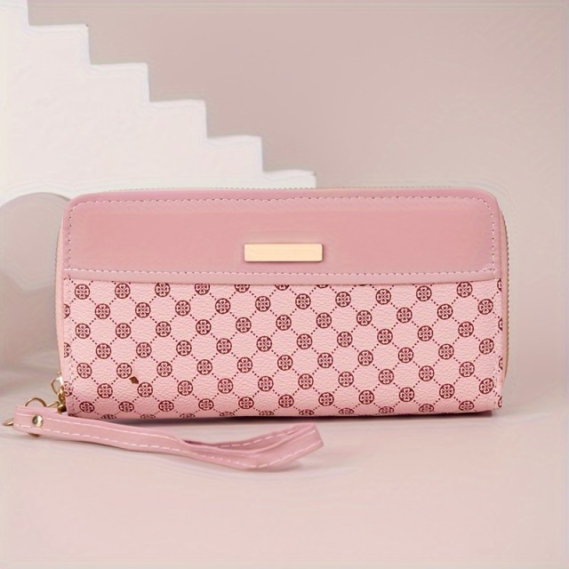 Roza ženska denarnica z geometrijskim potiskom