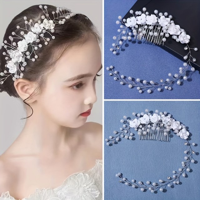 Otroški dodatek za lase s perlami in rožami