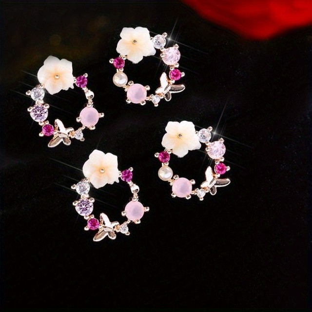 Roza vtični uhani s cirkoni