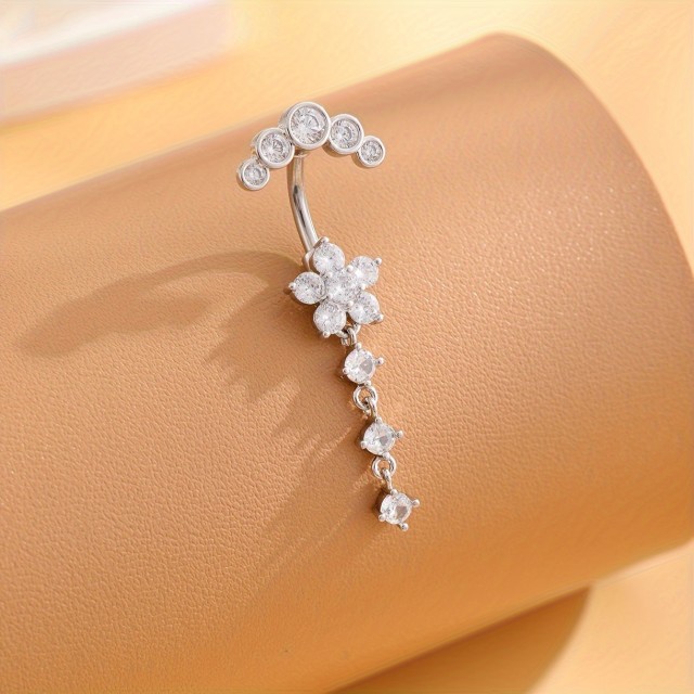 Piercing za popek z rožico in kamenčki