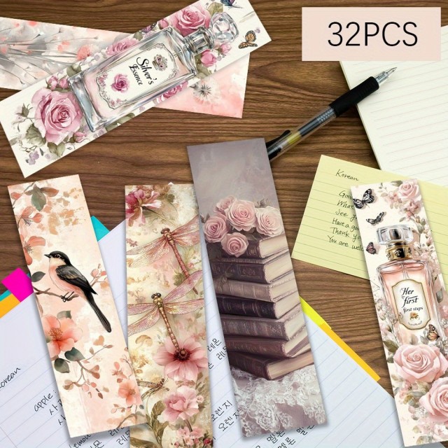 Knjižna kazala 32 v kompletu motiv vrtnic, cvetja in ptic