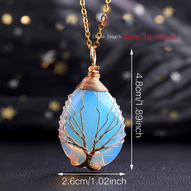 Ogrlica z naravnim kamnom in z življenjskim drevesom 