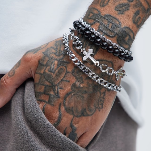 4-delni moški komplet zapestnic s križem