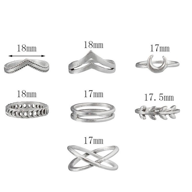 7 delni komplet pstanov v srebrni barvi