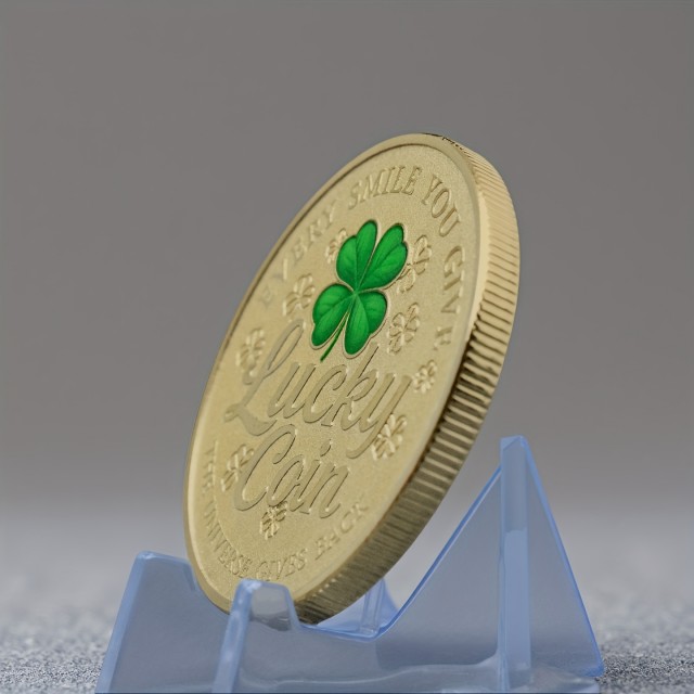 Spominski kovanec za srečo s štiriperesno deteljico LUCKY 