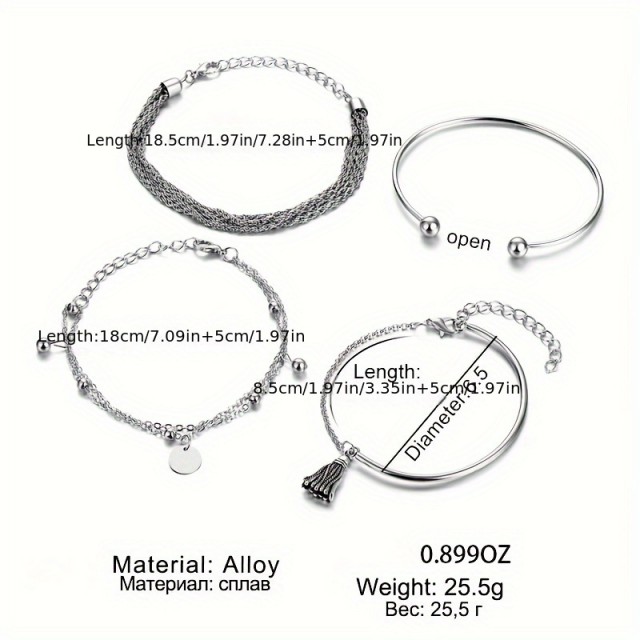 4 delni komplet zapestnic v srebrni barvi z resico