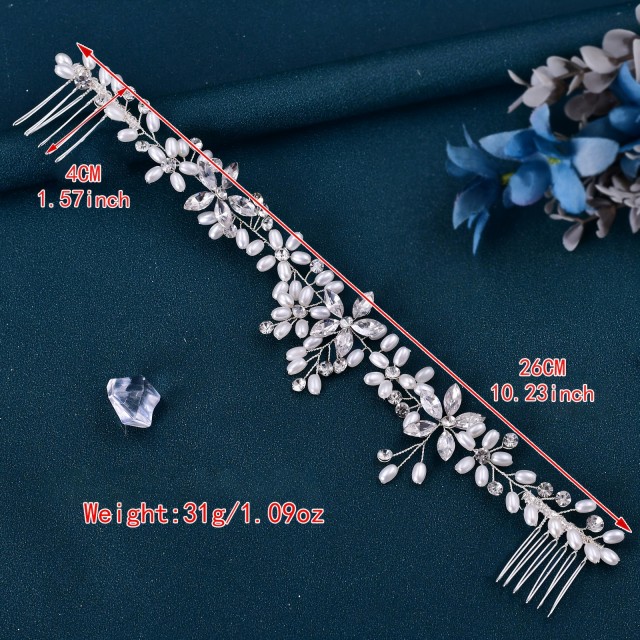 Poročna tiara z okrasnimi kamenčki in dvojnim glavnikom