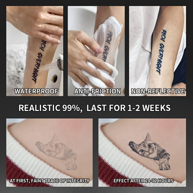 Minimalistična vodoodporna začasna tatu nalepka z mucko