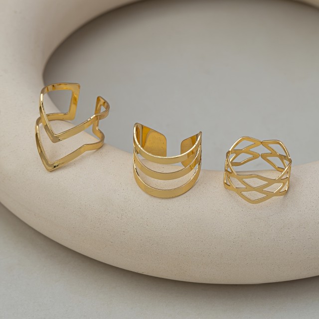 Komplet 3 zlatih odprtih prstanov