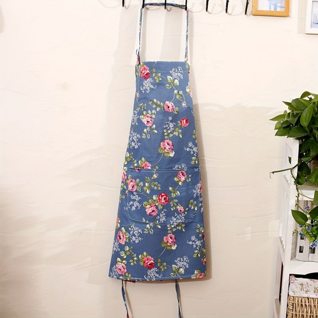 Bombažni predpasnik s cvetličnim vzorcem in žepi