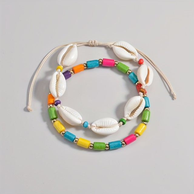 2 delni komplet zapestnic za nogo s pisanimi perlicami in školjkami