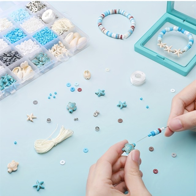 3200-delni komplet za izdelavo nakita, oceanska tema z naravnimi kamni in polimer kroglicami