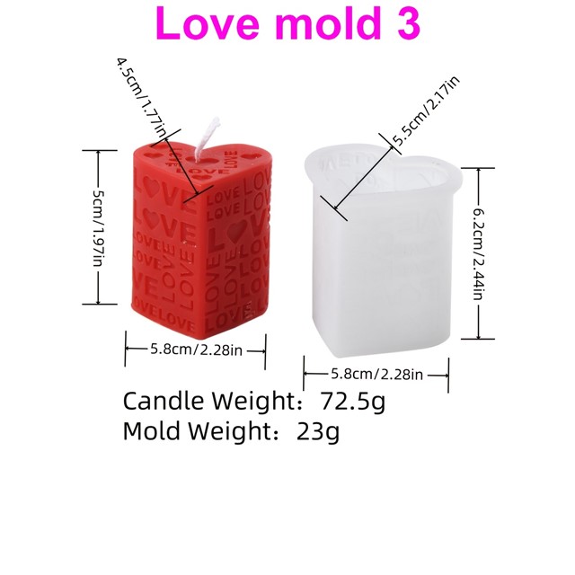 Silikonski model za svečo LOVE v obliki srca