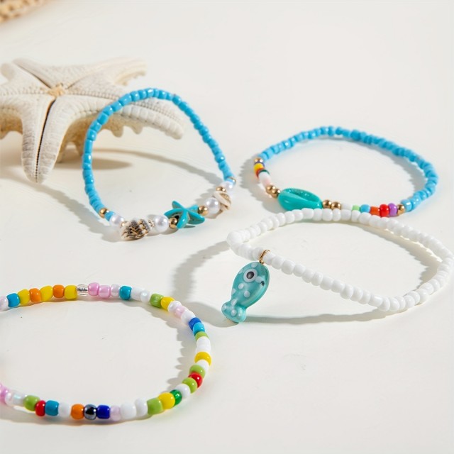 4 delni komplet zapestnic za nogo z ribico