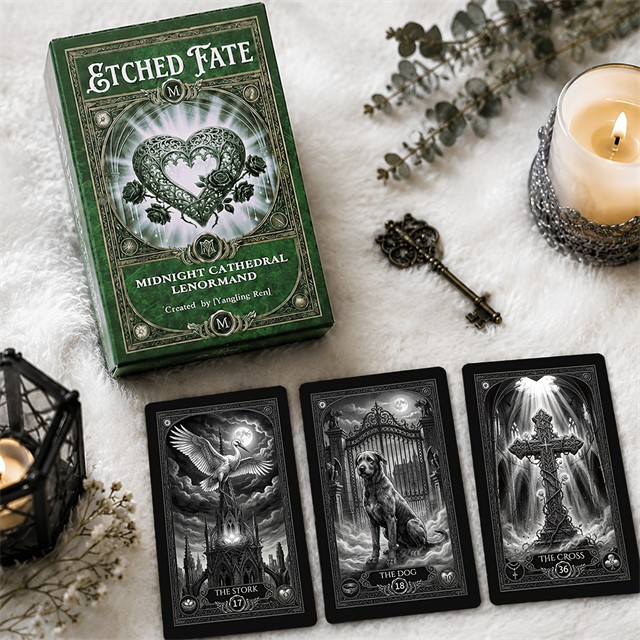 Lenormand karte Usoda polnočne katedrale – komplet 38 kart z vodičem