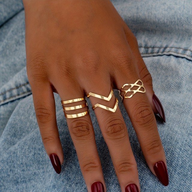 Komplet 3 zlatih odprtih prstanov