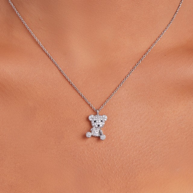 Prikupna ogrlica z obeskom medvedka s cirkoni 3 barve