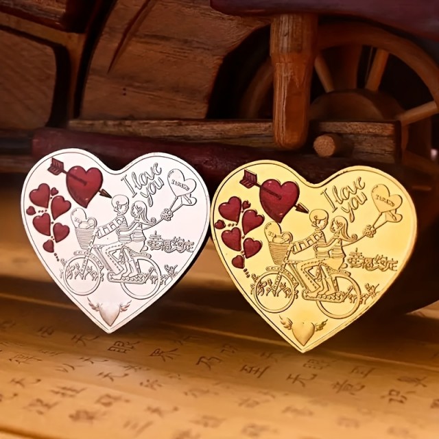 Spominski kovanec v obliki srca ljubezni 2 barvi
