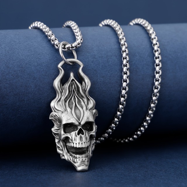 Ogrlica za moške z ognjeno lobanjo 