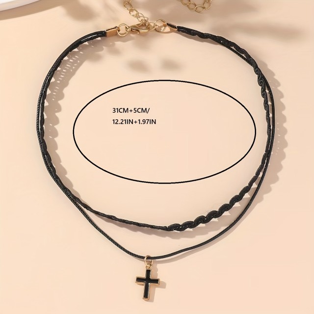 Črna ogrlica choker z obeskom križa