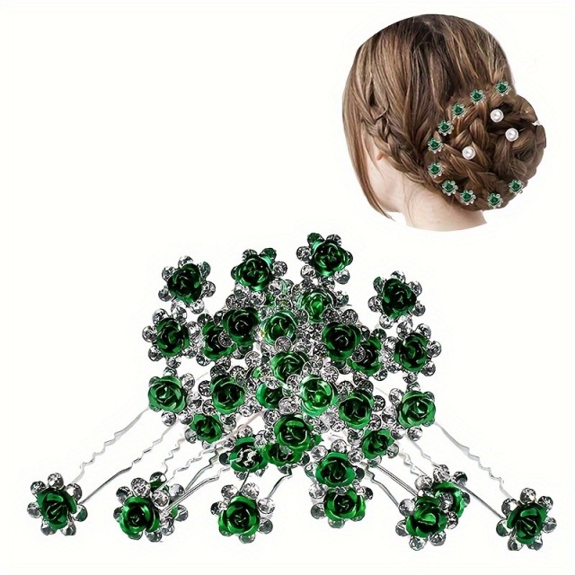 10 kosov elegantnih zelenih cvetličnih lasnih sponk