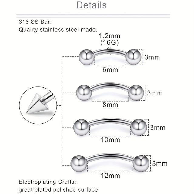 4-delni komplet uhanov za prebadanje iz nerjavečega jekla