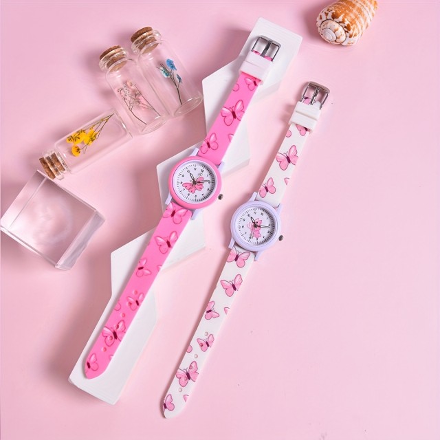 Otroška ura v 2 barvah z motivom metuljčkov