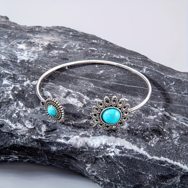 Boemska zapestnica z modrim turkiznim cvetom