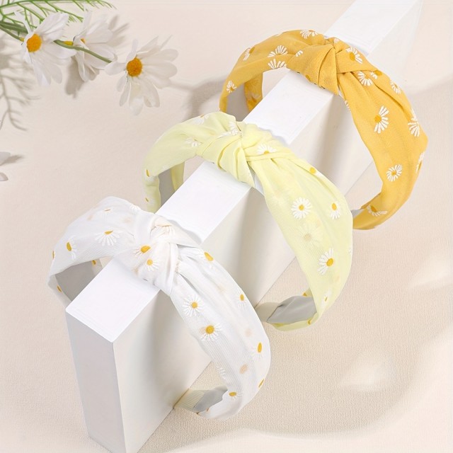 Komplet 3 boho obročov za lase z marjeticami