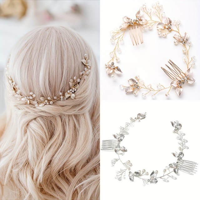 Eleganten okrasni naglavni trak iz umetnih biserov 2 barvi