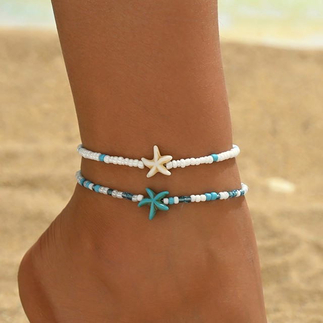 Komplet 2 zapestnic za nogo z morskimi zvezdicami