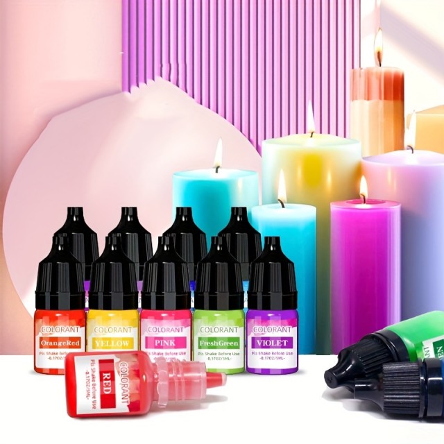 Komplet 10 stekleničk s tekočimi barvami za sveče 5ml