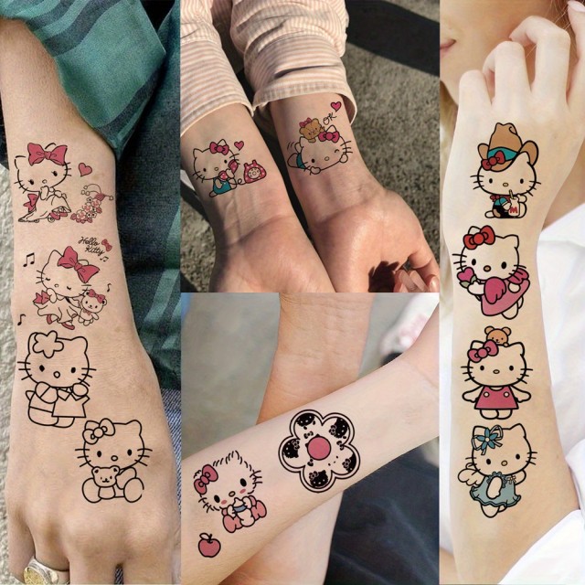 Komplet 30 voodpornih tatu nalepk Kitty