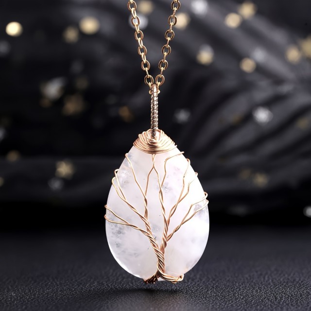 Ogrlica z naravnim kamnom in z življenjskim drevesom 