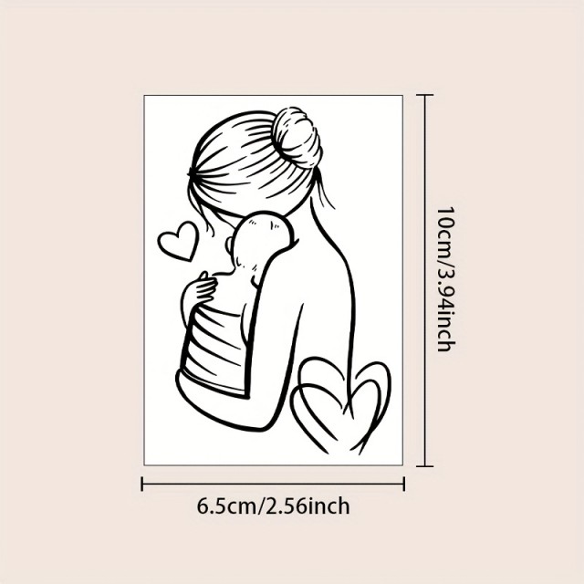 Minimalistična vodoodporna začasna tatu nalepka z mamo in otrokom
