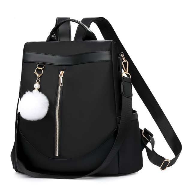 Elegantni črni ženski nahrbtnik s cofom in zlatimi detajli