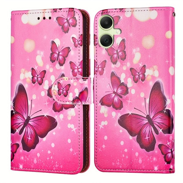 Ženski ovitek za telefon s potiskom metulja umetno usnje (Samsung Galaxy A16) 