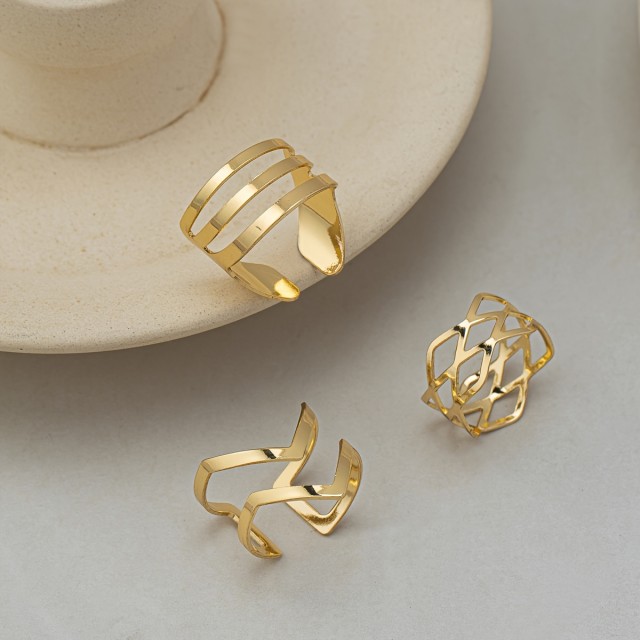 Komplet 3 zlatih odprtih prstanov