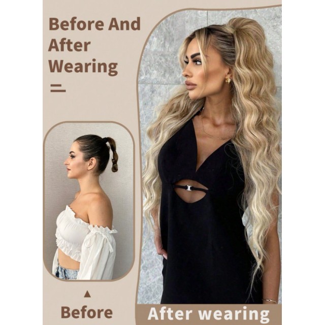 Valovit blond čop na klipsno – dolg in poln volumen