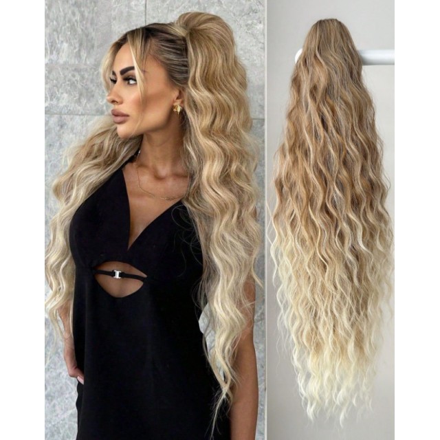 Valovit blond čop na klipsno – dolg in poln volumen