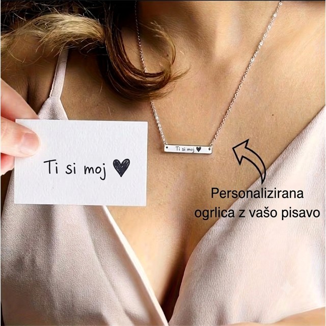 Personalizirana srebrna ogrlica z gravuro rokopisa