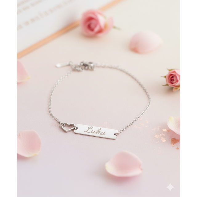 Personalizirana zapestnica po meri, srce in gravura po vaši želji