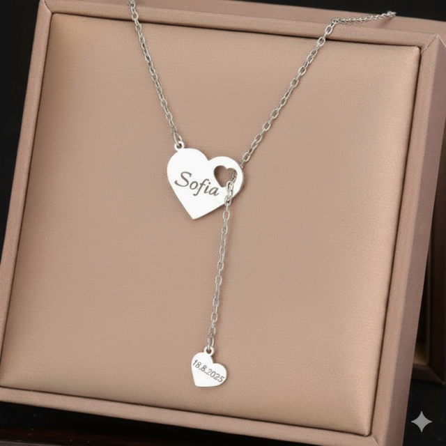 Personalizirana ogrlica z dvojnim srcem in gravuro po želji 