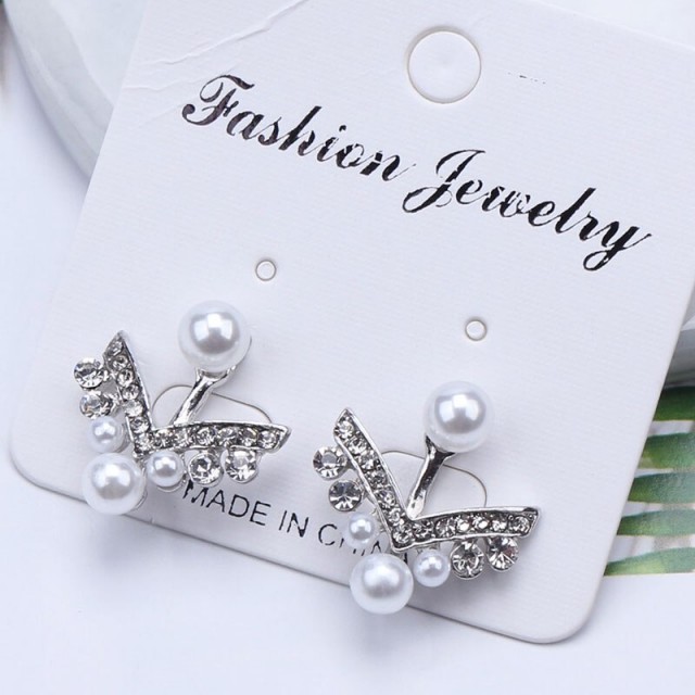 Uhančki dvojni s perlico in biserčki, 2 barvi