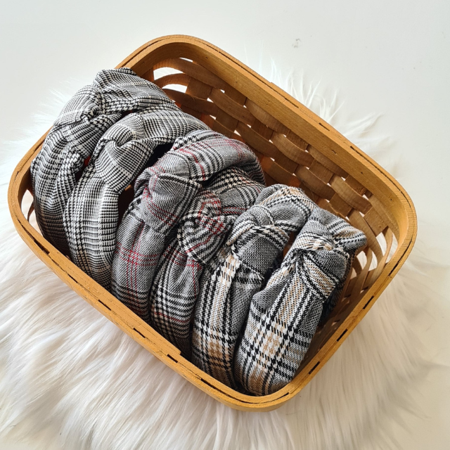 Obroč za lase z vozlom spredaj, karo potisk, 3 barve