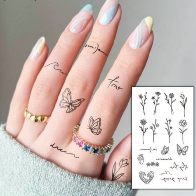 Komplet 4 tatujev z rožami in metulji