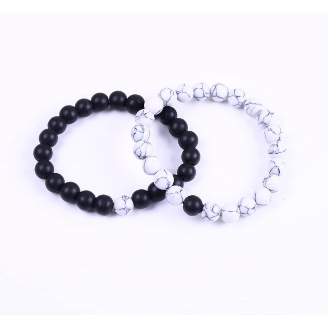 Komplet 2 zapestnic iz kamenčkov v črno-beli kombinaciji