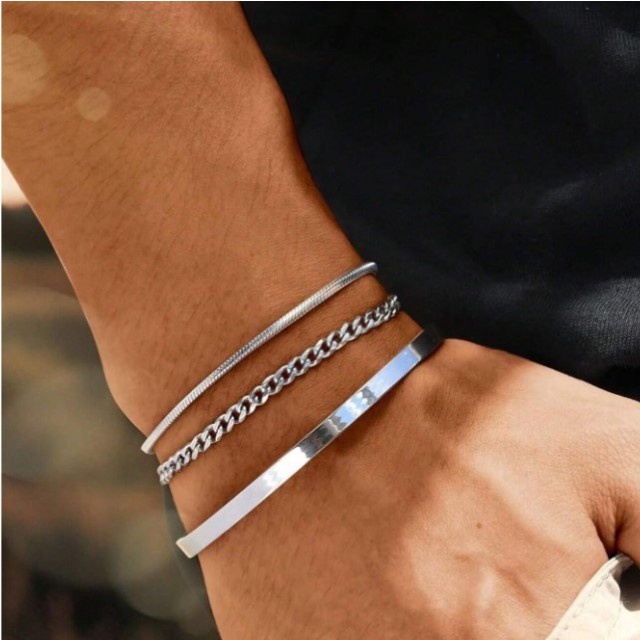 Komplet 3 moških zapestnic iz nerjavečega jekla