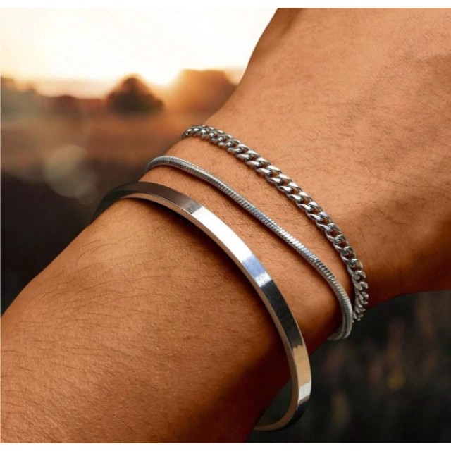 Komplet 3 moških zapestnic iz nerjavečega jekla