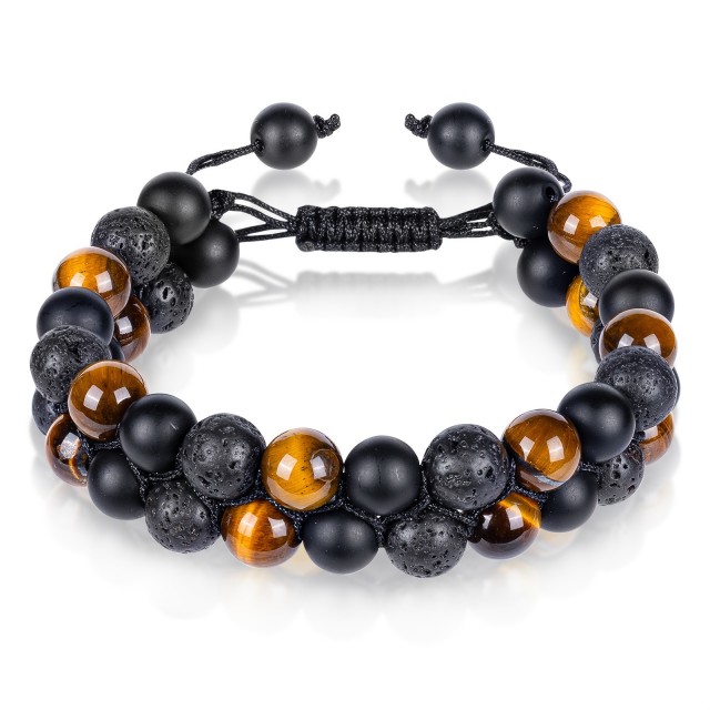 Komplet moških zapestnic – tigrovo oko, lava kamen & črni mat kamen